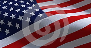 Isolated USA flag waving - close up of United States of America national flag flowing in the wind in US American democracy and