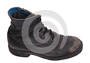 Isolated Used Army Boot - High Angle Side View