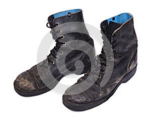 Isolated Used Army Boots - High Angle Diagonal