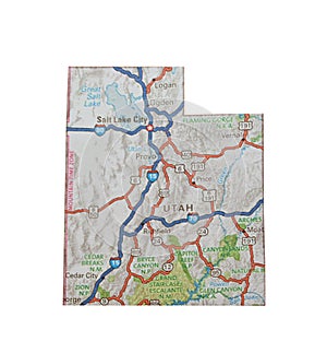 Isolated Utah Map Highways Topography