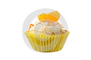 Isolated vanilla buttercream cupcake with orange