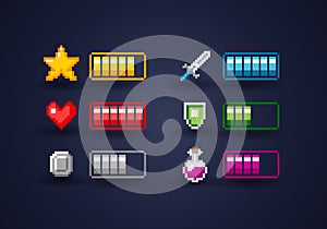 Isolated Vecor Pixel Art Video Game Interface Icon Set