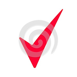 Isolated vector check mark. Approvement, overview, test, choice symbol in red color.