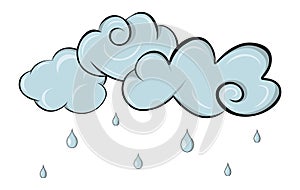Isolated vector composition of rain clouds and raindrops in cartoon style