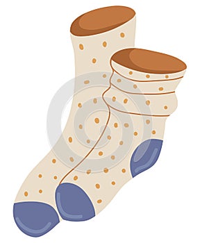 Isolated vector element. Cozy socks. Warm socks. For woman and for girl. Ð¡lothing store. Color image on a white background.