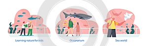 Isolated Vector Elements With Wide-eyed Children Marvel At Vibrant Fish, Sharks, And Mysterious Sea Creatures