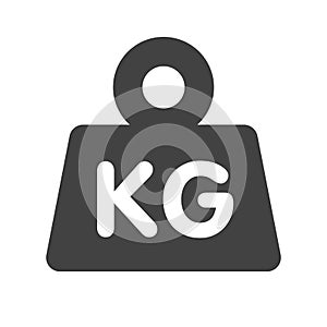 Isolated vector icon of kilogram measuring weight. Background with heavy press. Measurement equipment pictogram in black.