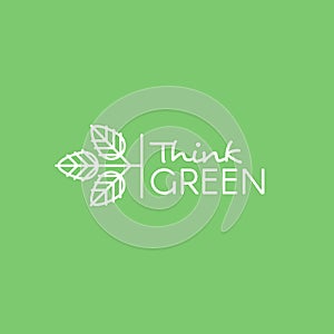 Isolated Vector Icon Style Illustration Logo with leafs. Think Green, Go Green, Eco, Vegan and Vegetarian Lifestyle Label