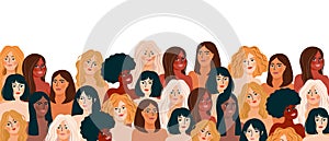 Isolated vector illustration of abstract women with different skin colors. Struggle for freedom, independence, equality