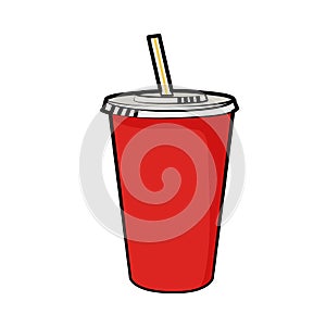 Isolated vector illustration of disposable red soda cup with straw.