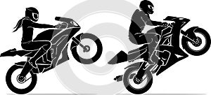 Male and Female Ride Extreme Sports Motorcycle