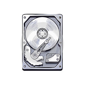 Isolated vector illustration of a hard disk drive internal components computer hardware and storage
