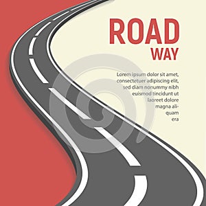 Isolated vector illustration of roadway. Flat transportation infrastructure element banner template. Winding road