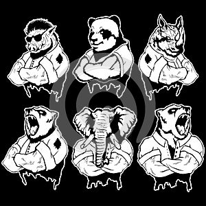Isolated vector illustration of a set strong wild animal - men photo