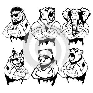 Isolated vector illustration of a set strong wild animal - men photo