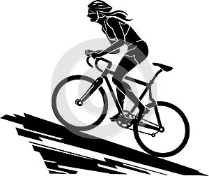 Female Bike Ride Uphill, Silhouette Illustration