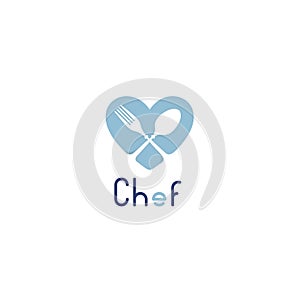 Isolated vector logo for catering business. Restaurant emblem. Blue and white colors. Valentines Day greeting card for