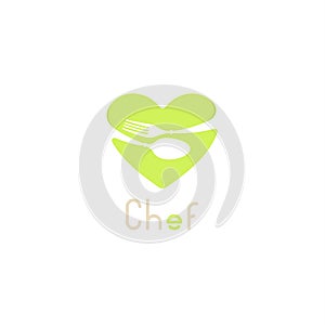 Isolated vector logo for catering business. Restaurant emblem. Light green colors. Valentines Day greeting card for chef