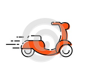 Isolated vector moped icon. Outline scooter mbe on white background. Two wheel city transport