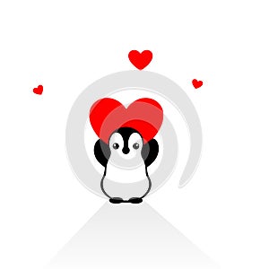 Isolated vector penguin logo. Designed animals icon. Cartoon illustration. Winter signs. Black, white and red. Graphic