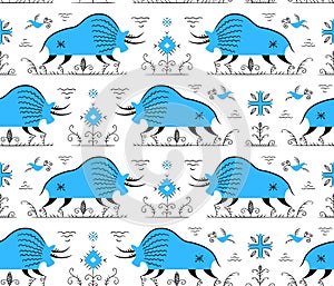 Isolated vector seamless pattern. Stylized Russian folklore.