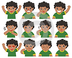 Isolated vector. Set of Adorable Boy facial emotions.