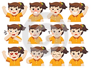 Set of Adorable Girl facial emotions. photo