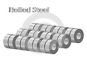 Rolled steel coil Isolated vector, steel straps in factory warehouse, metal iron sheet industry
