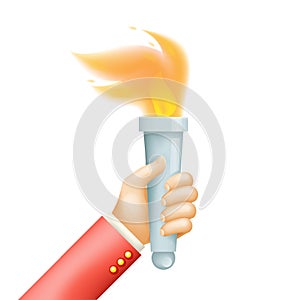 Isolated victory flame hand hold fire torch icon template 3d cartoon design vector illustration