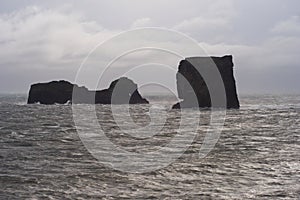 Isolated View of Sea Stacks at Dyrholaey Peninsula