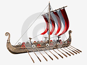 Isolated Viking Ship on White Background.