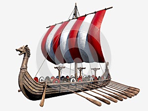 Isolated Viking Ship on White Background.