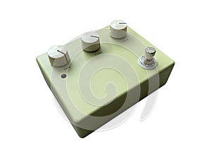 Isolated Vintage cream overdrive and white knob stompbox electric guitar effect on white background with clipping path. music