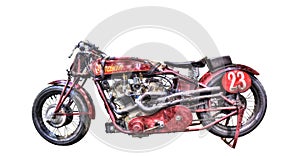 Isolated vintage 1923 Indian motorcycle on a white background