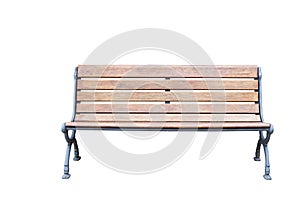 Isolated vintage metal and wooden bench on white