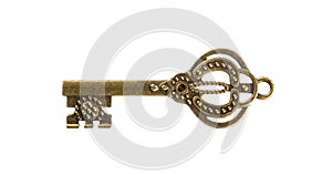 Isolated vintage old golden and bronze key