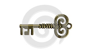 Isolated vintage old golden and bronze key