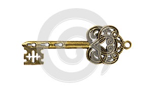 Isolated vintage old golden and bronze key