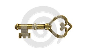 Isolated vintage old golden and bronze key