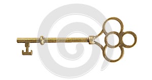 Isolated vintage old golden and bronze key