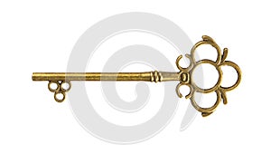 Isolated vintage old golden and bronze key