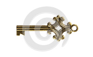 Isolated vintage old golden and bronze key