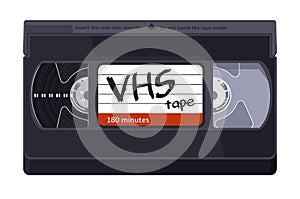Isolated vintage VHS tape. Vector colored illustration on light background. Original retro object. 