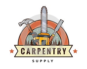 Isolated Vintage Woodwork Carpentry Logo Badge Emblem Illustration