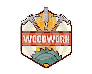 Isolated Vintage Woodwork Carpentry Logo Badge Emblem Illustration