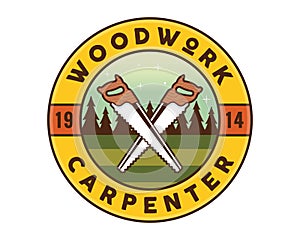 Isolated Vintage Woodwork Carpentry Logo Badge Emblem Illustration