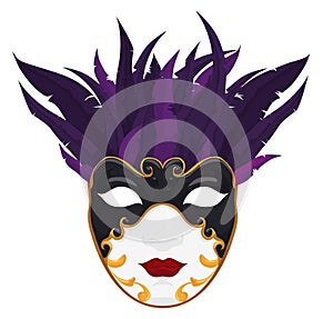 Isolated Volto mask decorated with purple feathers, Vector illustration photo