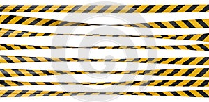 Isolated warning tape with yellow and black stripes. Stretched caution ribbon set.