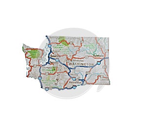 Isolated Washington Map Highways Topography