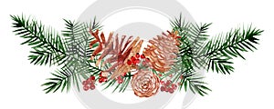 Isolated watercolor christmas composition hand drawn on white background